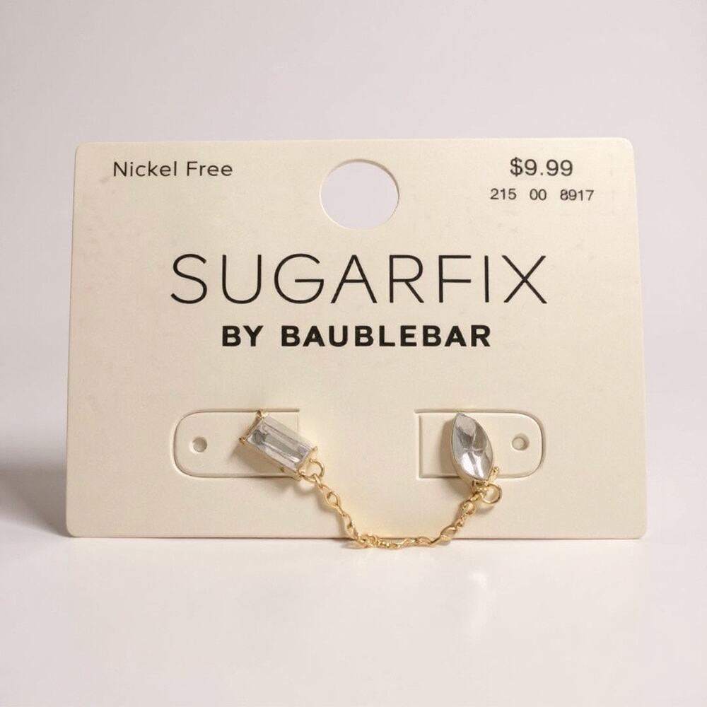 Sugarfix by BaubleBar GoldTone Crystal Ear Chain Studs Double Piercing Connector